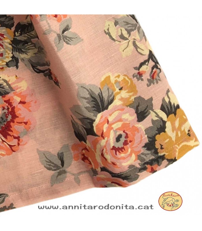 Faldilla i davantal de catalana, estampat rosa-salmó