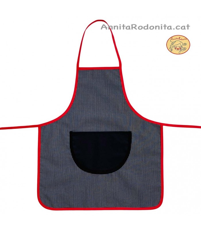 Davantal amb peto i butxaca. Estampat negre