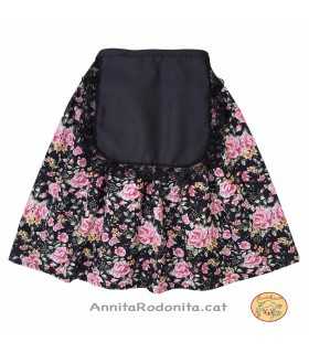 Faldilla i davantal de catalana, estampat negre i rosa