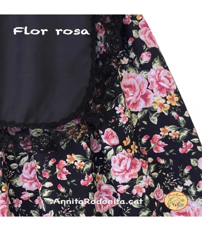 Faldilla i davantal de catalana, estampat negre i rosa